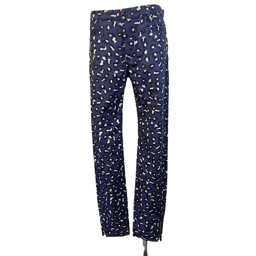 APC Rue Madame Paris 27 XS Cotton Blue Animal Print Straight Leg Jean Ankle Zip